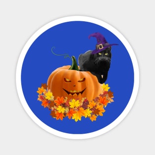 Black cat with witch hat, catoween halloween, jack pumpkin Magnet